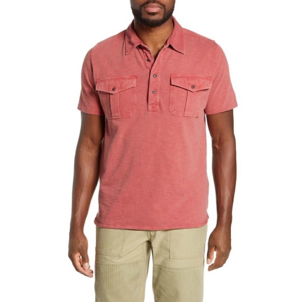 Frye Mens Red Clay Short Sleeve Collared Pocket Button Front Polo Shirt Sz M New